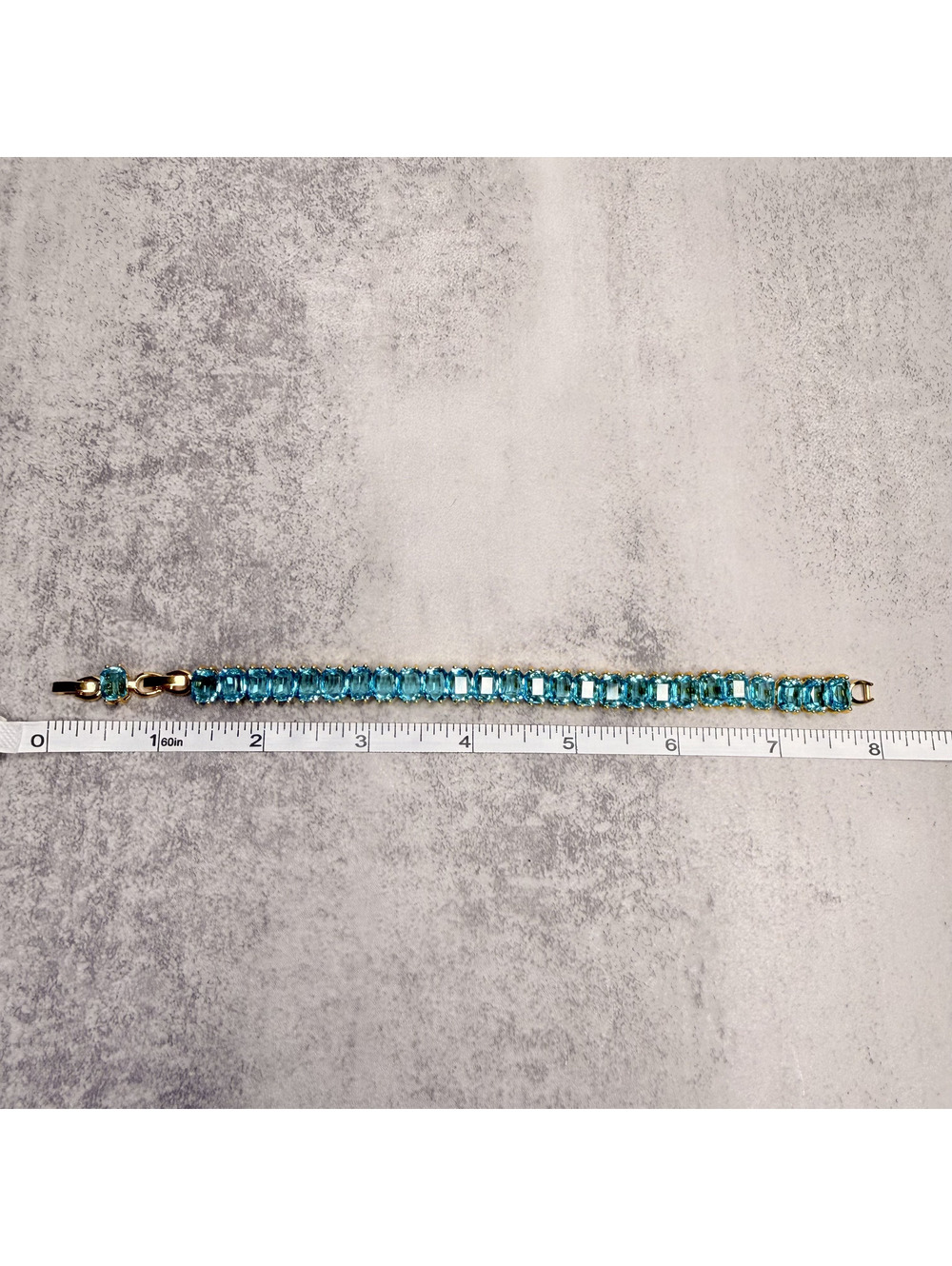 GlassJules Large Aqua Gold Tone Tennis Bracelet - Picture 2 of 4